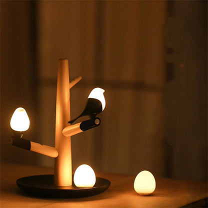 bird lamp in bedroom at night 