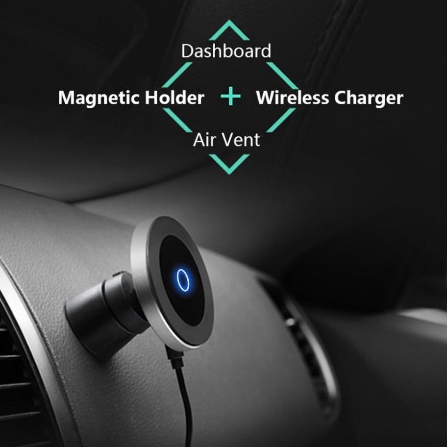 wireless charger being placed on the car dashboard 