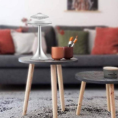 levitating speaker on table