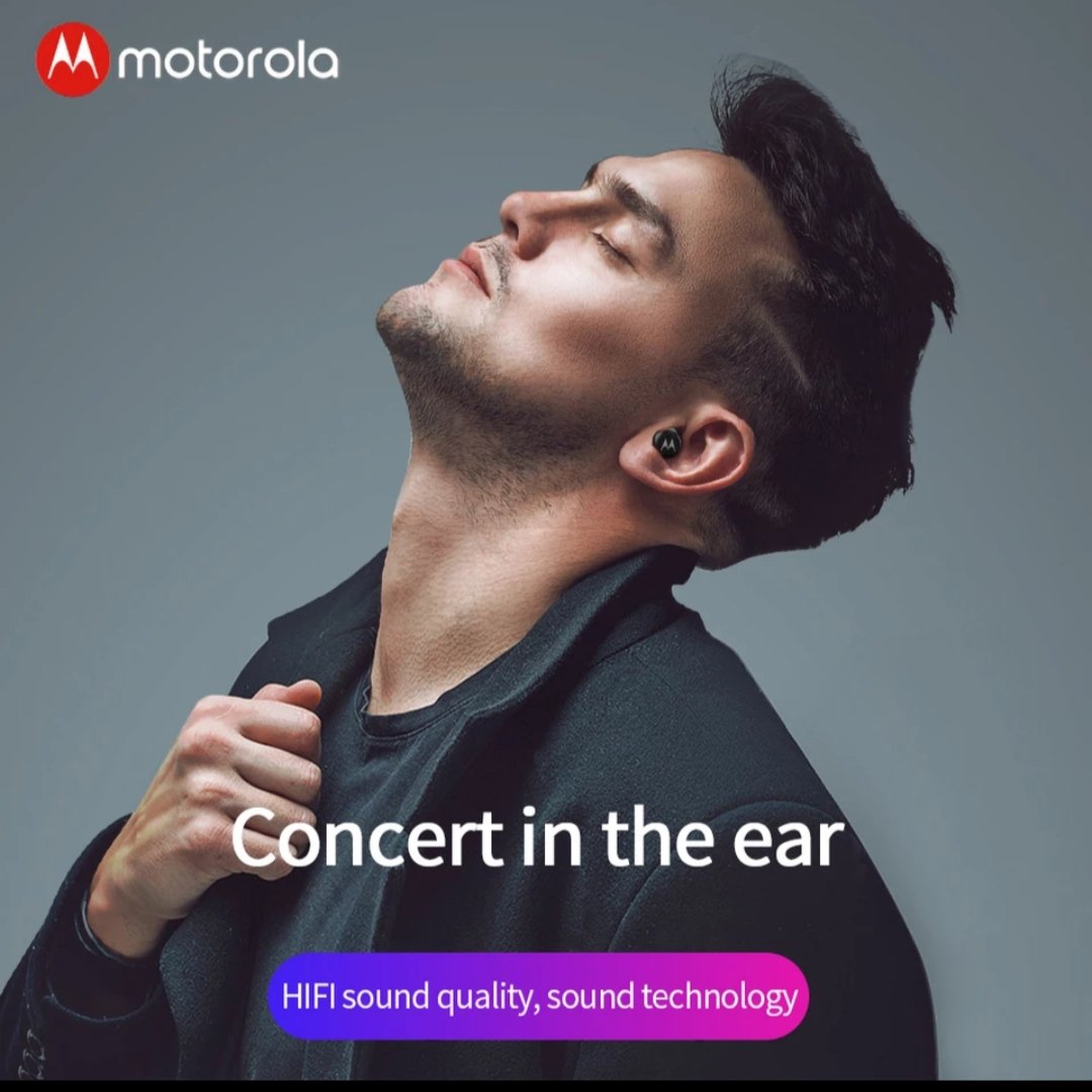 A man wearing Motorola earphones 