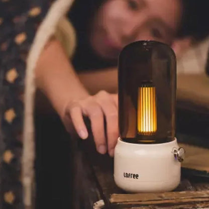 a girl using the retro lamp while sleeping 