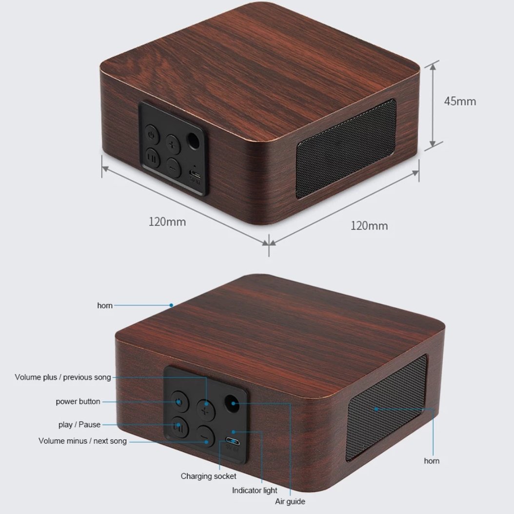 size specifications of the wooden Bluetooth speaker 