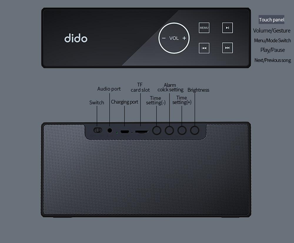 smart alarm clock with speaker - back view and side view 