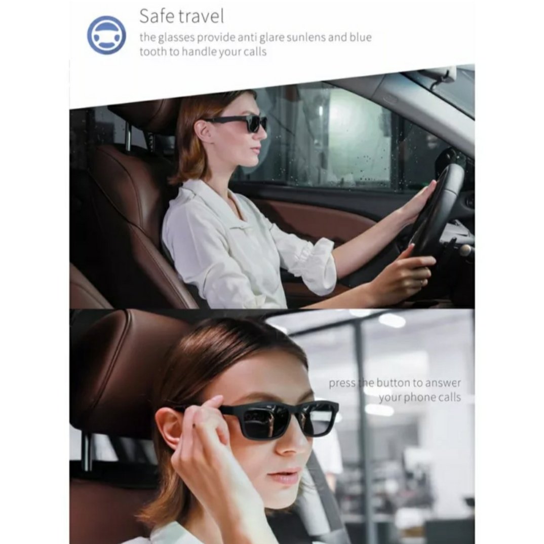 girl wearing smart glasses in car 