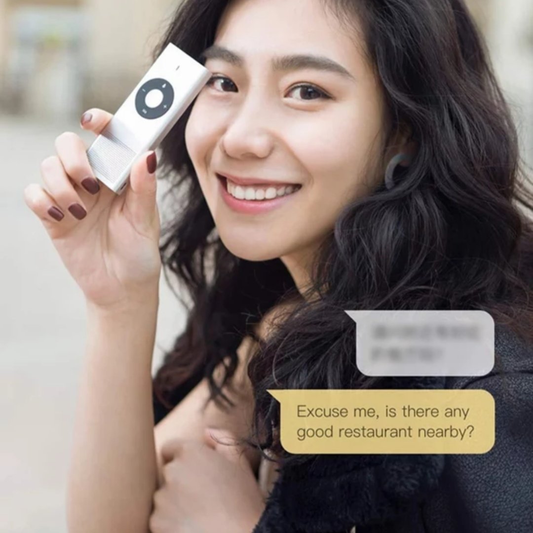 a girl using the language translator device 